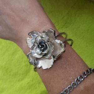 Silver 3D Floral Cuff Bracelet